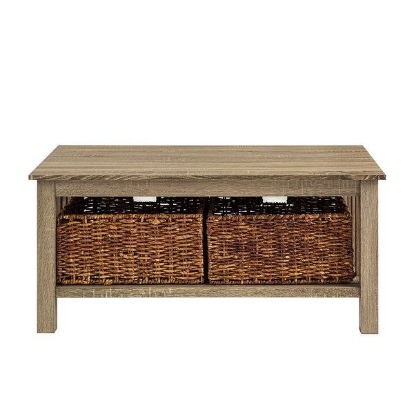 Traditional Storage Coffee Table with Bins， Driftwood