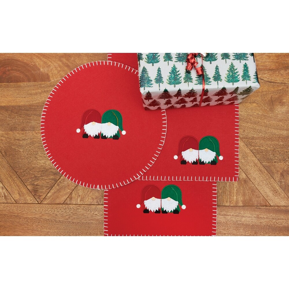 Naughty / Nice Gnome Felt Round Placemat   red