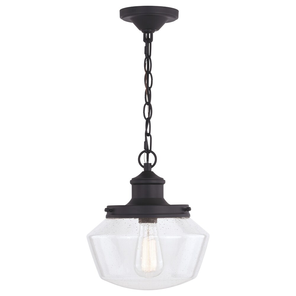 Collins 1 Light Black Farmhouse Outdoor Pendant Clear Schoolhouse Glass   10 in. W x 11.5 in. H x 10 in. D