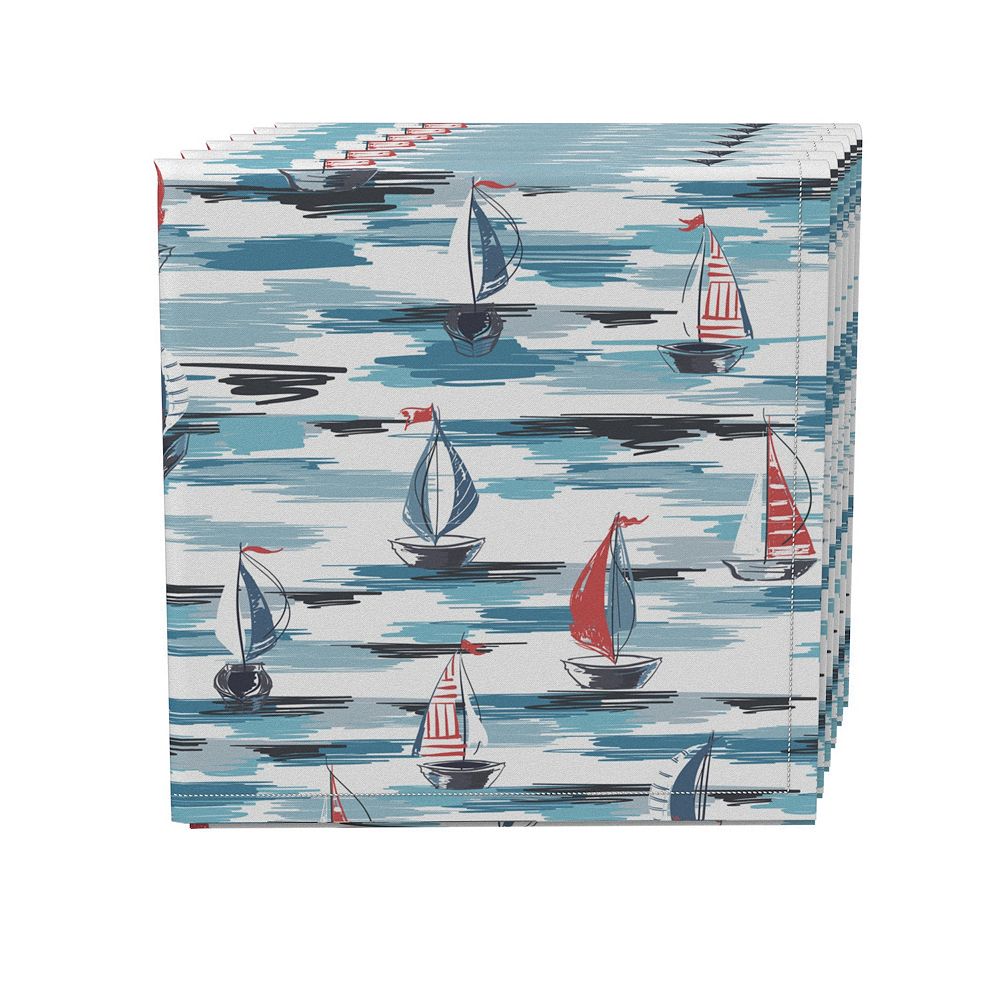 Napkin Set of 4， 100% Cotton， 20x20， Brush Stroke Sailboats