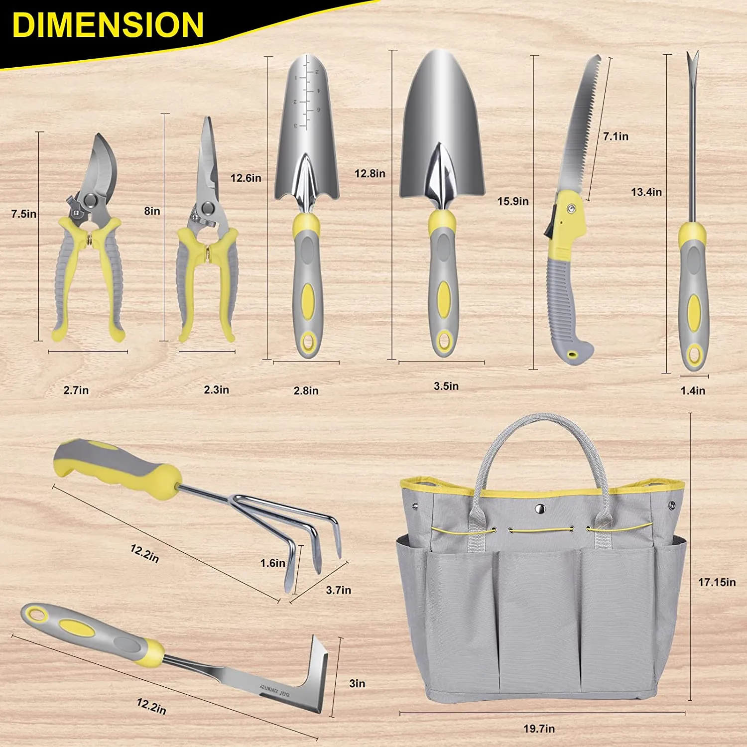 Garden Tools Set 10 Pieces in One Package Stainless Steel Heavy Duty Garden Hand Tools for Garden Planting