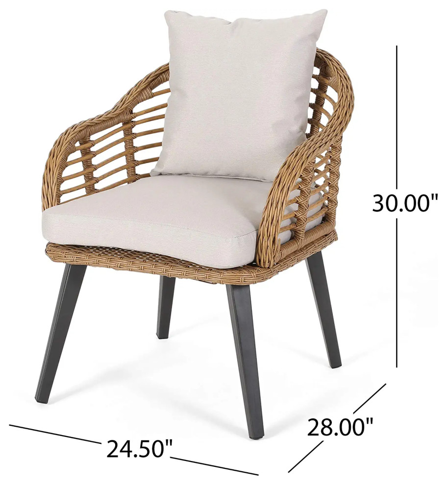 2 Pack Patio Chair  Aluminum Frame With Curved Light Brown Rattan Back  ampCushion   Midcentury   Outdoor Lounge Chairs   by Decor Love  Houzz