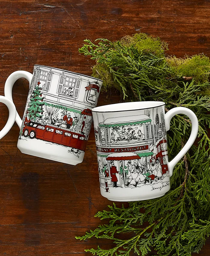 Noritake Le Restaurant Set of 4 Holiday Mugs 12 OZ.