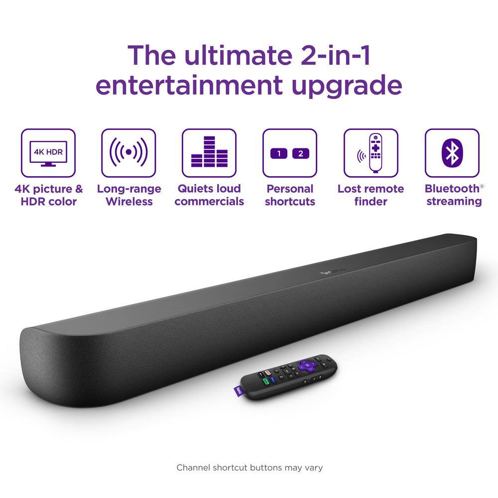 Roku Streambar Pro 2-In-1 Soundbar and Media Streaming Device in Black 9101R2