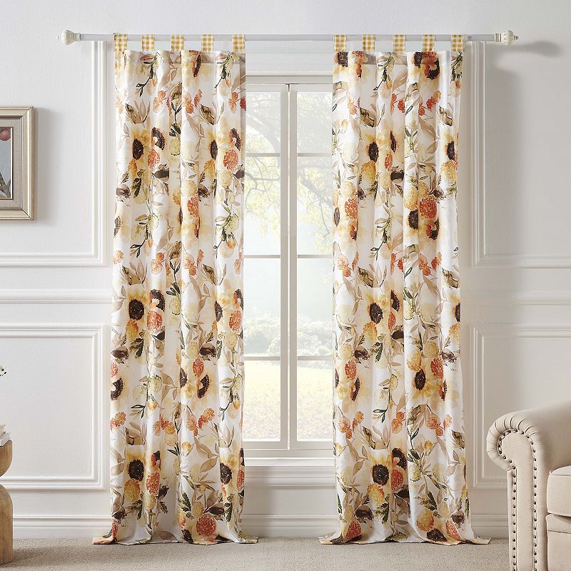 Greenland Home Somerset Curtain Panels (Set of 2) with Tiebacks， 84-inch L.， Gold