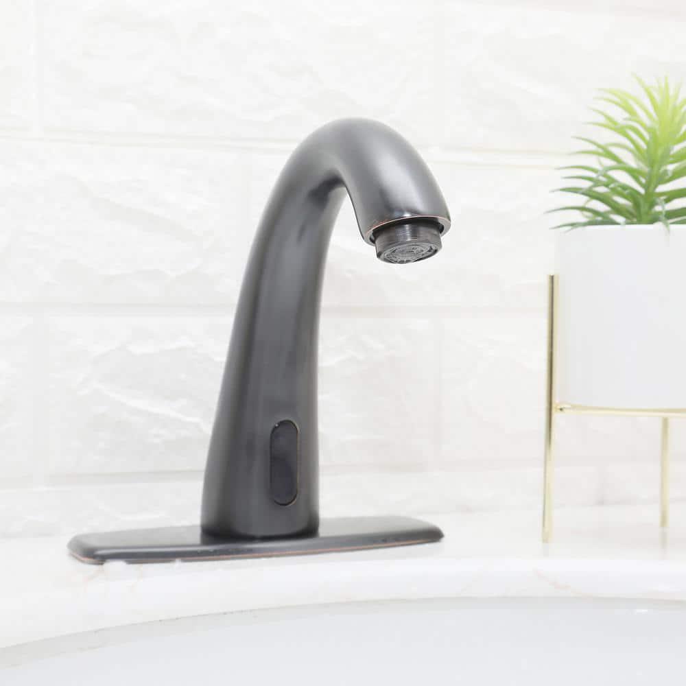 BWE Automatic Sensor Touchless Bathroom Sink Faucet With Deck Plate and Pop Up Drain In Oil Rubbed Bronze