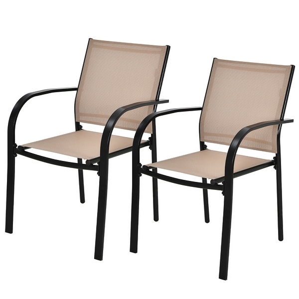 Set of 2 Outdoor Patio Chairs Stackable Bistro Chairs with Armrests