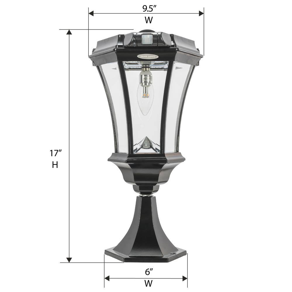 GAMA SONIC Victorian Bulb Black Outdoor Solar Lamp Post Light Warm White LED with Motion Sensor and 3-Mounting Options 94BS50033