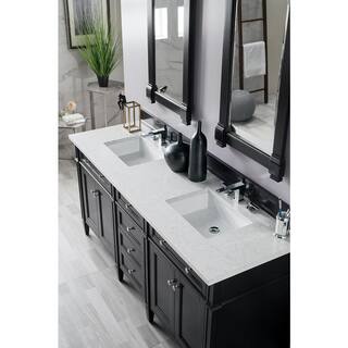 James Martin Vanities Brittany 72 in. W x 23.5 in. D x 34 in. H Double Bath Vanity in Black Onyx with Eternal Jasmine Pearl Quartz Top 650-V72-BKO-3EJP