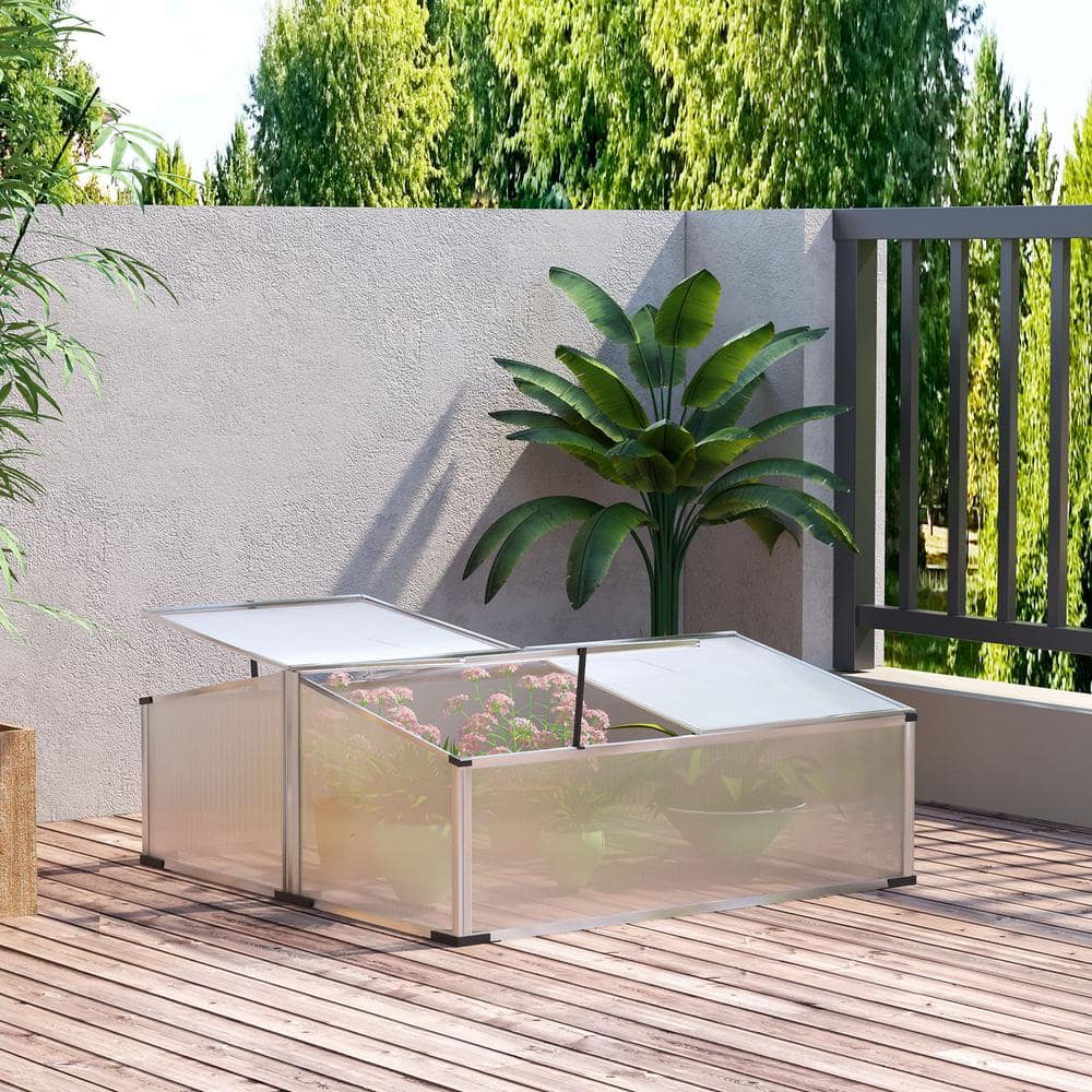 Outsunny Silver Aluminum Raised Plants Bed Protection with Independent Opening Tops 845-537SR