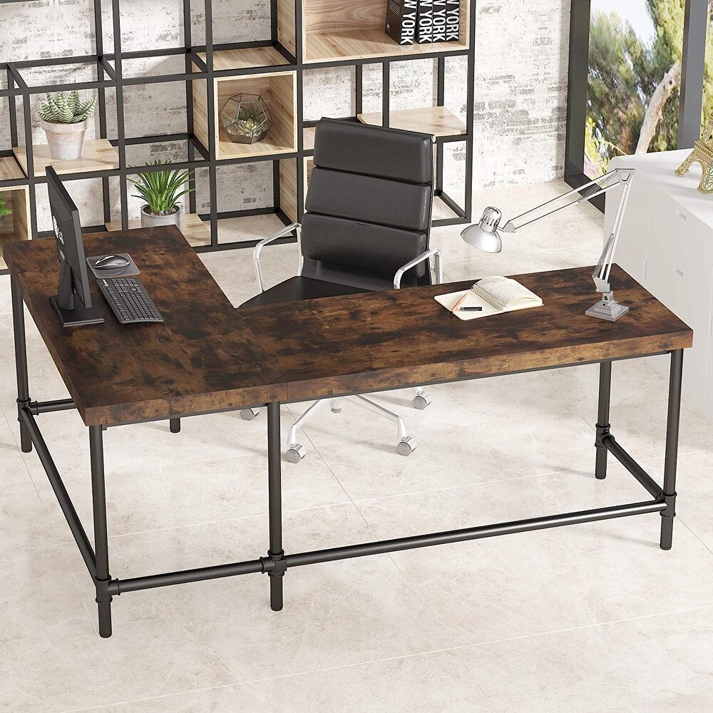 Tribesigns L Shaped Desk  67 inch Industrial Corner Computer Office Desk