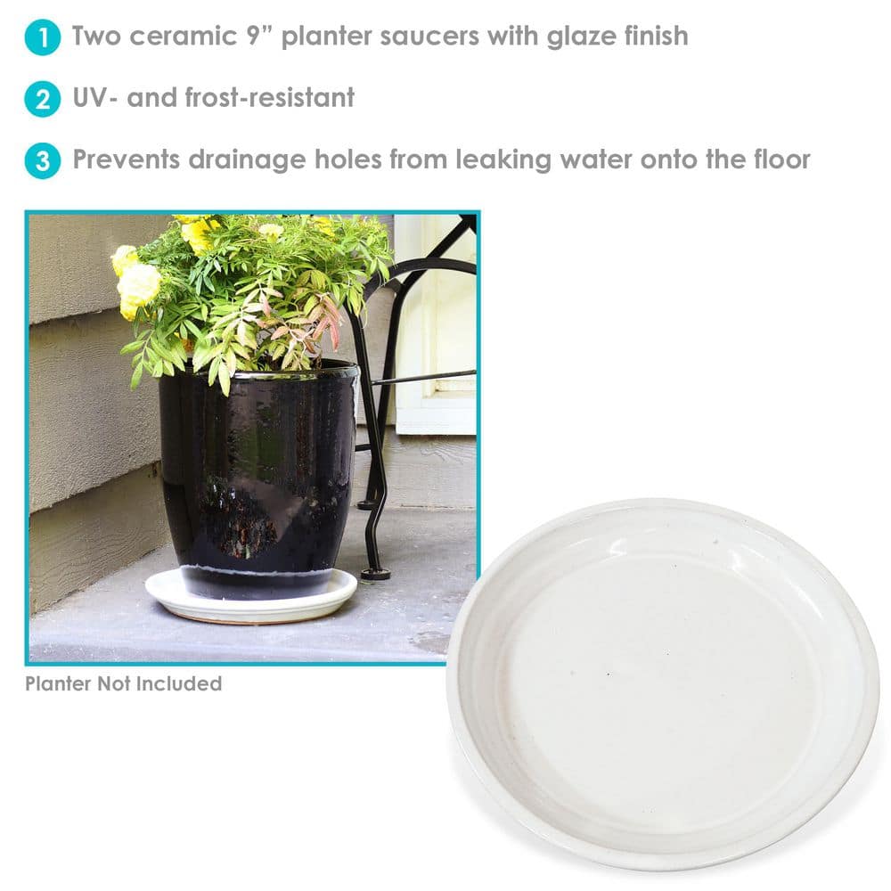 Sunnydaze 2 Sunnydaze 9 in. Pearl Ceramic Planter Saucers AP-014