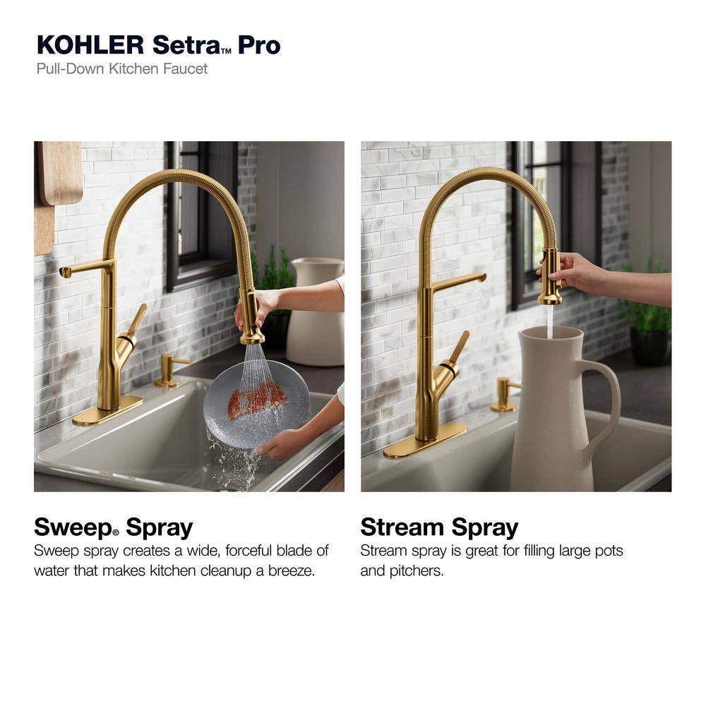 KOHLER Setra Single-Handle Semi-Professional Kitchen Sink Faucet with Soap Dispenser in Vibrant Brushed Moderne Brass K-R29343-SD-2MB