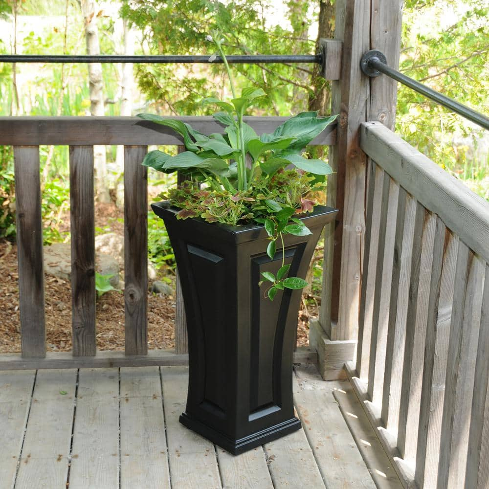 Mayne Cambridge 28 in. Tall Self-Watering Black Polyethylene Planter 4834-B