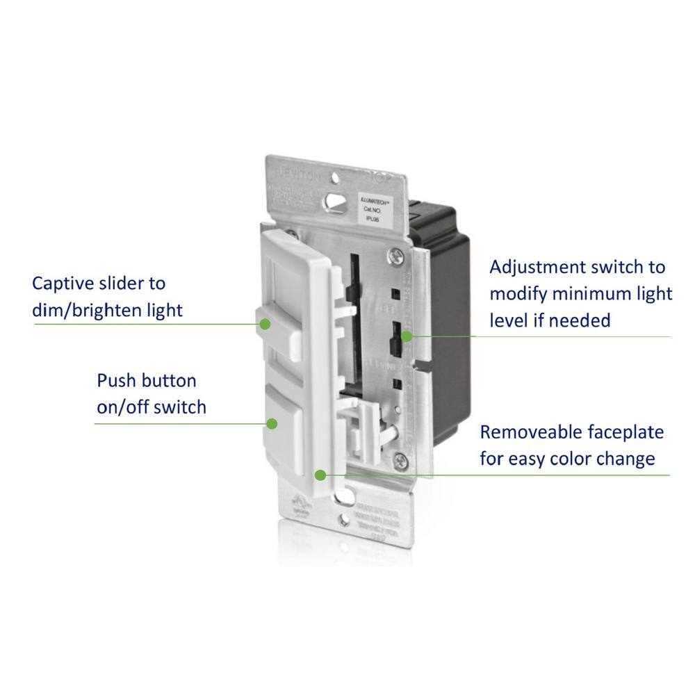 Leviton IllumaTech Slide Dimmer for 150-Watt Dimmable LED 600-Watt IncandescentHalogen WhiteIvoryLight Almond R60-IPL06-10M