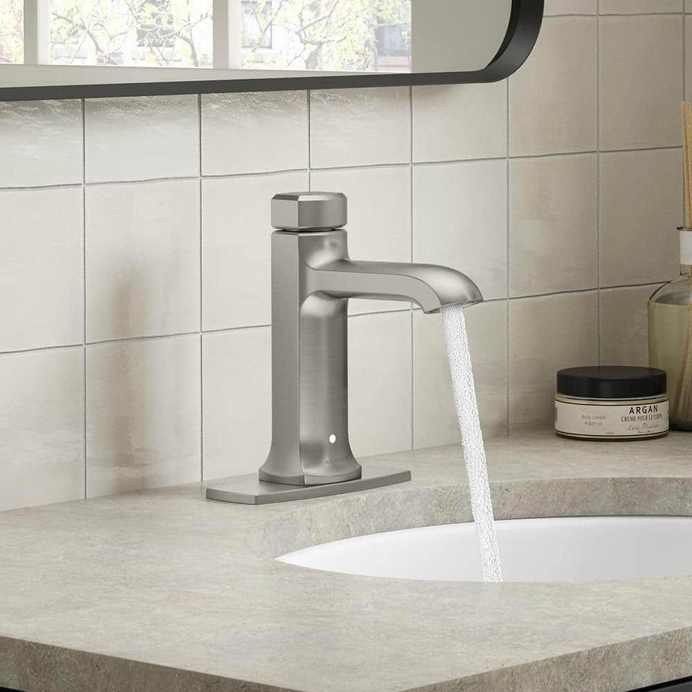 KOHLER Rubicon Battery Powered Touchless Single Hole Bathroom Faucet in Vibrant Brushed Nickel