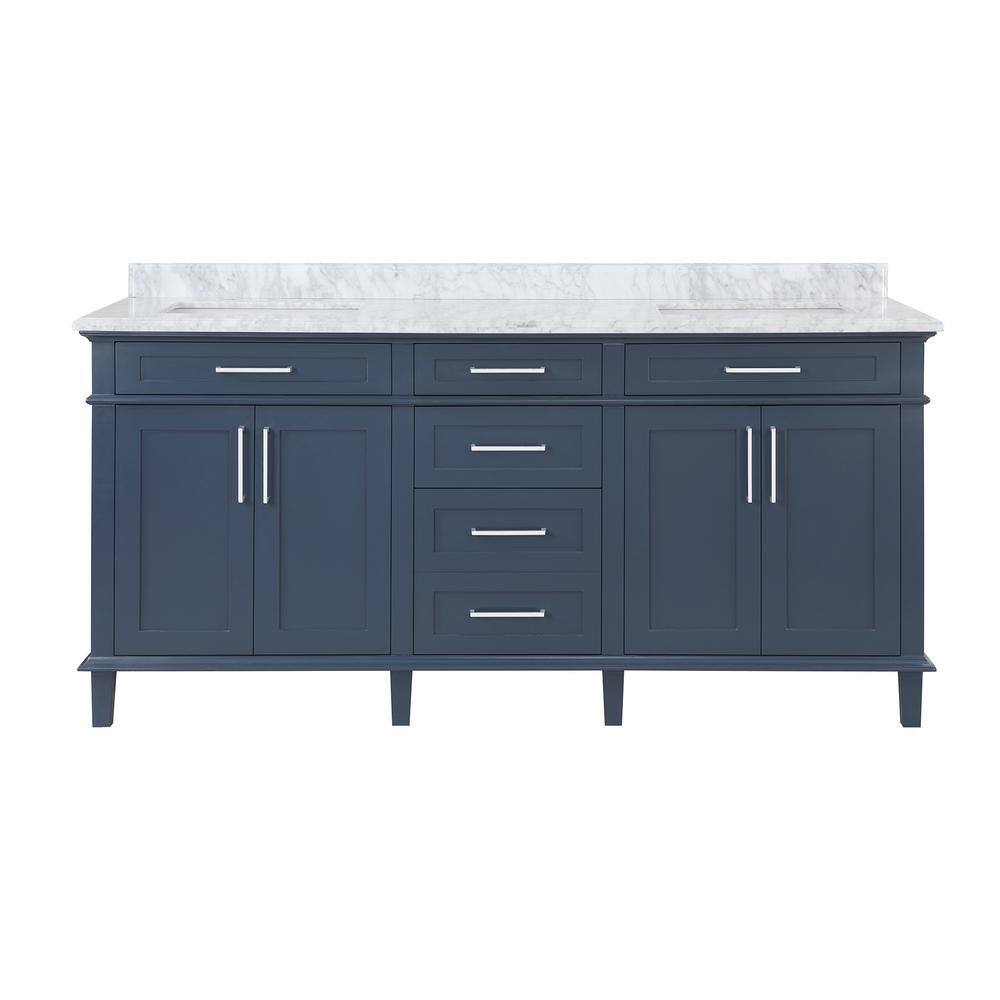 Home Decorators Collection Sonoma 72 in. W x 22 in. D x 34.5 in. H Bath Vanity in Midnight Blue with Carrara Marble Top Sonoma 72MB