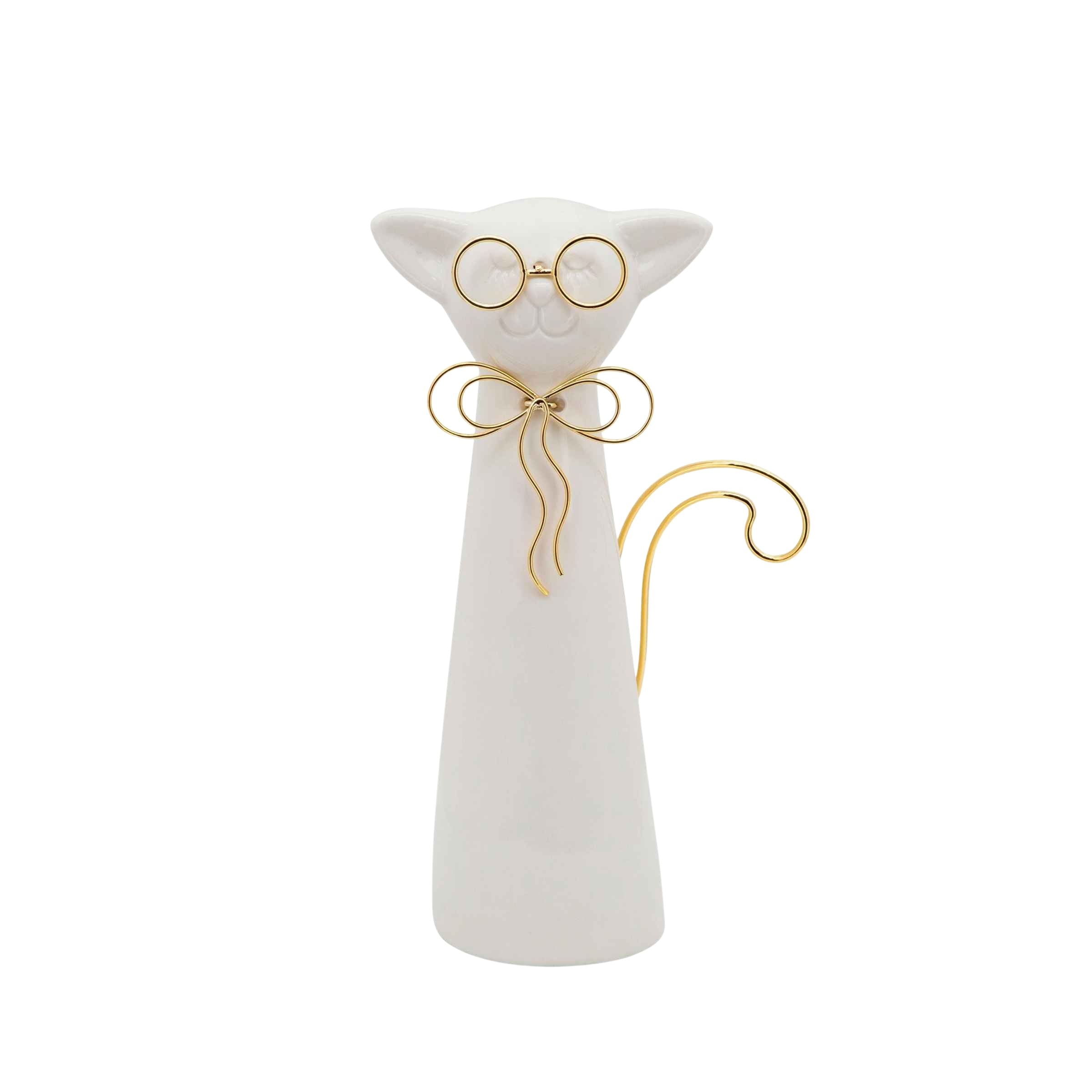 Cat With Glasses Decor 20 Cm - White 15832-02