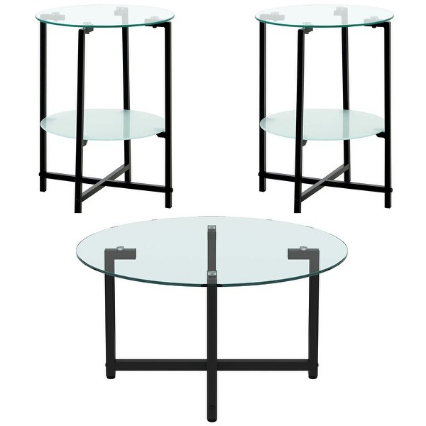 3 Piece Coffee Table Set， Includes 1 Round Coffee Table and 2 Small End Table Sofa Side Table， Living Room Table Set Table Set