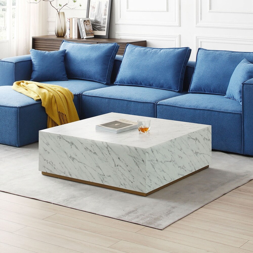 Marble Coffee Tables Square End Tables with Gold Pedestal Sofa Tables