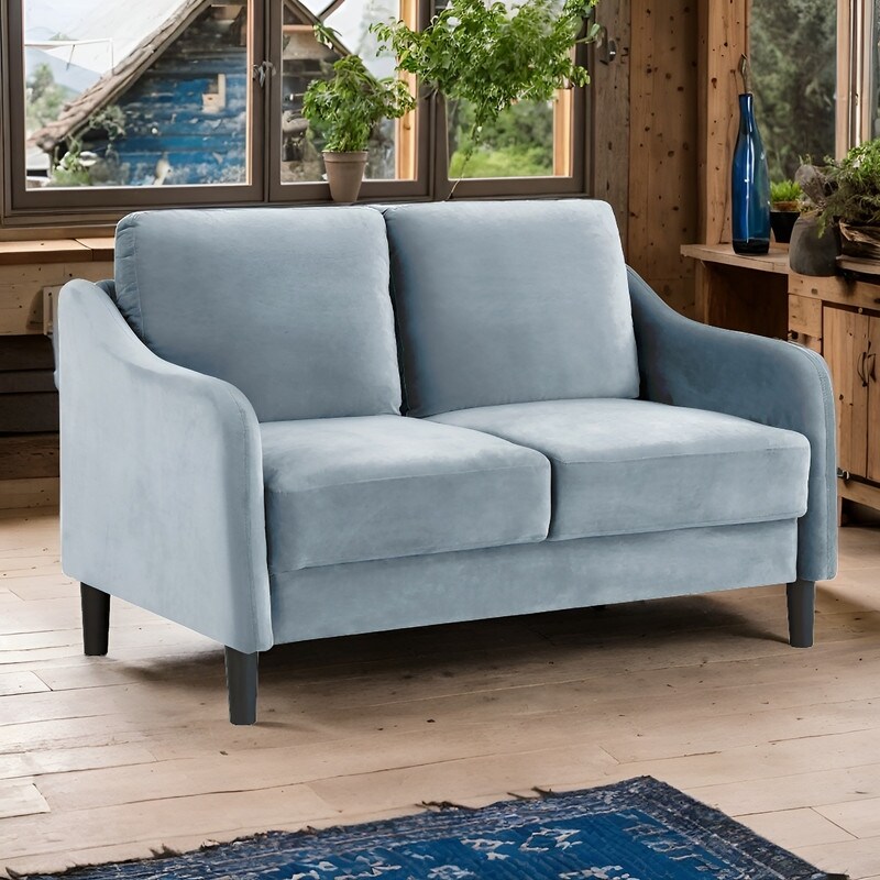 2 Seat Sofa Soft Loveseat for Living Room  Grey Velvet