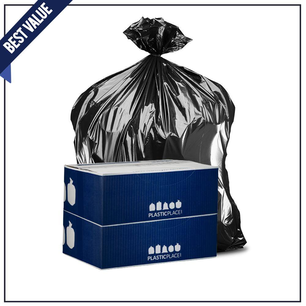 Plasticplace 50 in. W x 60 in. H 64 Gal. 1.2 mil Black Toter Compatible Trash Bags 100-Case (2-Pack) W65LDBTL12RL2PK