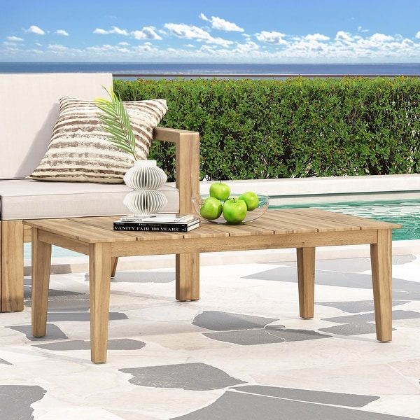 Acacia Wood Outdoor Coffee Table，Light Brown，14'' H X 23.5'' W X 39.5'' L