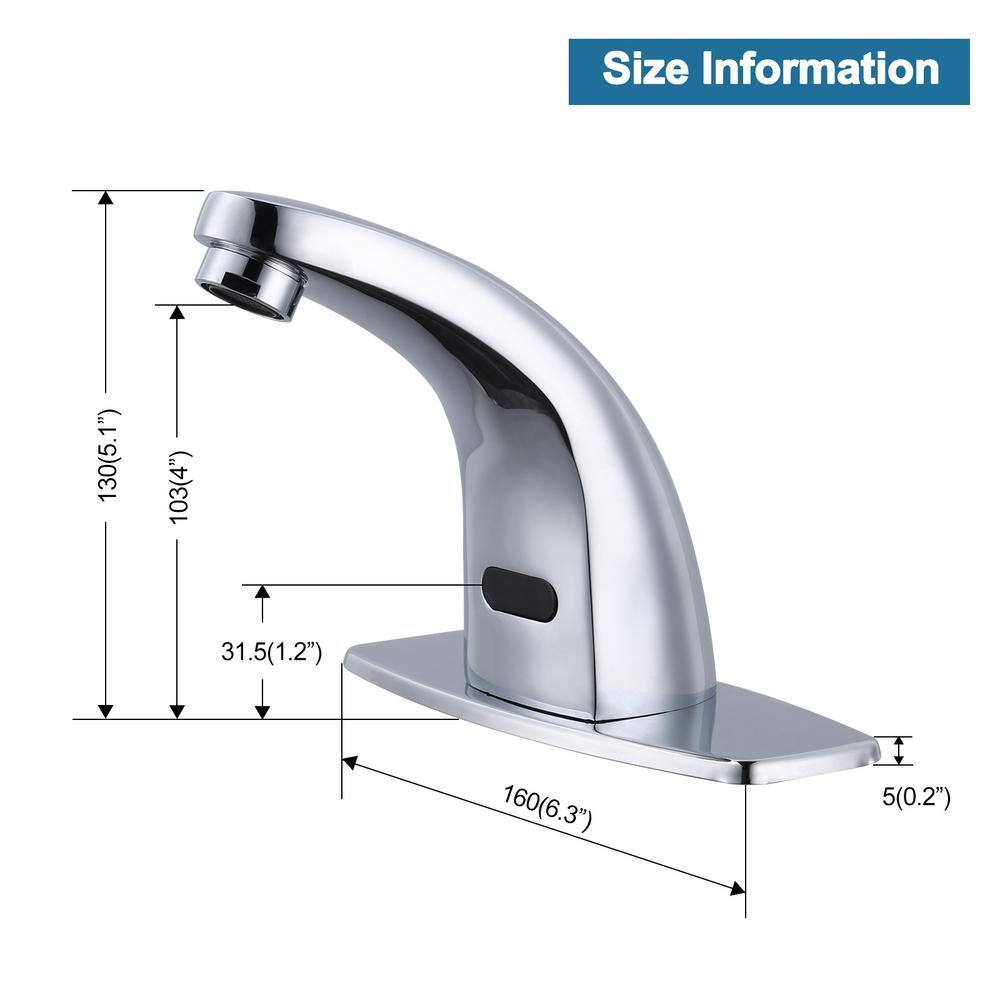 WOWOW Battery-Powered Commercial Touchless Single Hole Bathroom Faucet with Deck Plate in Polished Chrome 2322201C-AMUS