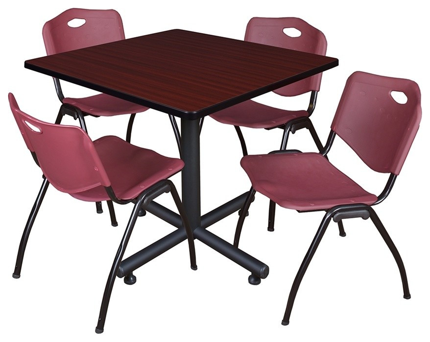 Kobe 42 quotSquare Breakroom Table  Cherry and 4   x27M  x27Stack Chairs  Blue   Contemporary   Coffee Tables   by BisonOffice  Houzz