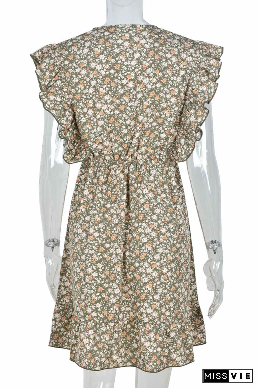 Button Belt Floral Ruffle Dress Wholesale