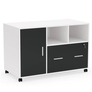 BYBLIGHT Atencio White Lateral Filing Cabinet with Storage Shelves Mobile Printer Stand BB-C0312XF