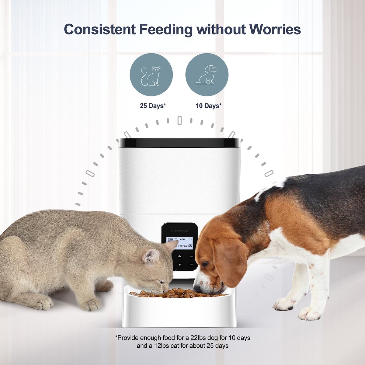 Petdiary Automatic Dog and Cat Feeder， White， Medium