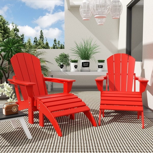 Polytrends Laguna Hdpe All Weather Outdoor Patio Foldable Adirondack Chairs With Ottomans (5Piece Set)