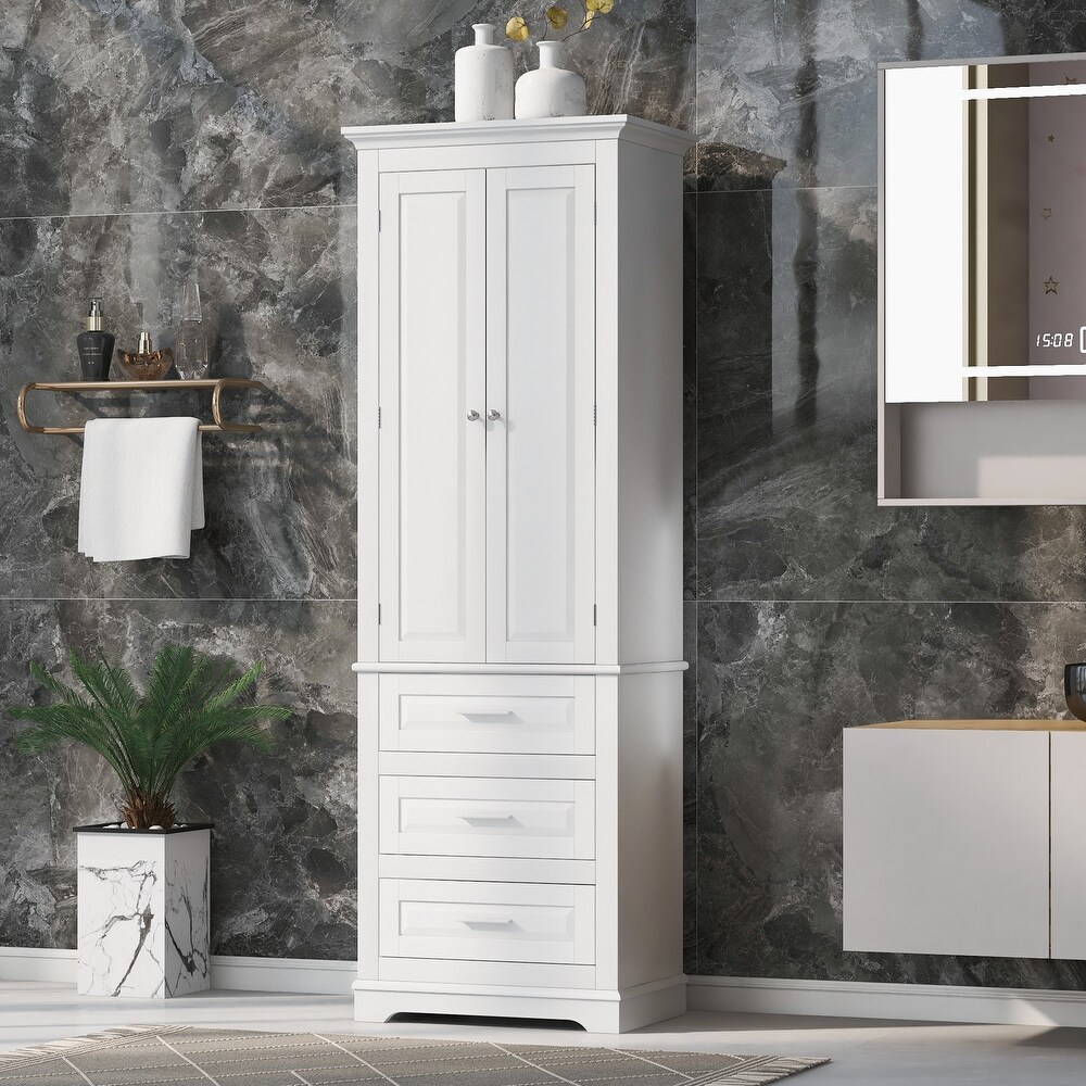 70'' Tall Bathroom Storage Cabinet  Freestanding Bathroom Floor Cabinet Tower Organizer with 3 Drawers and Adjustable Shelf