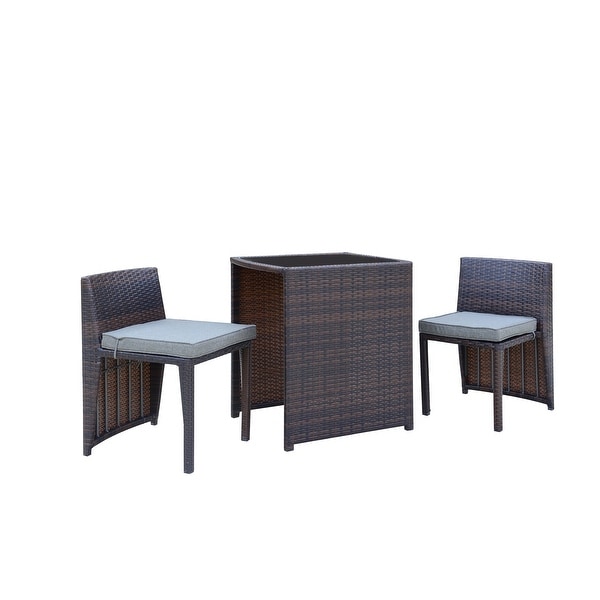 Cape Town 3Piece Outdoor Pub Set Mahogany Brown with Steel Grey Cushions