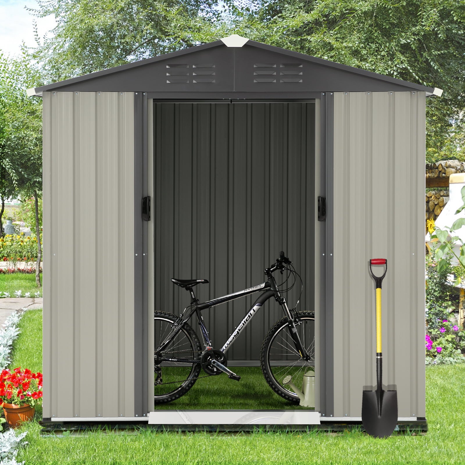 AECOJOY 6 x 4 ft. Outdoor Metal Storage Shed with Sliding Door