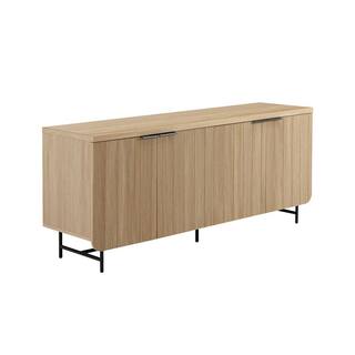 Welwick Designs Coastal OakBlack Wood and Metal Modern Reeded 4-Door Sideboard HD9388