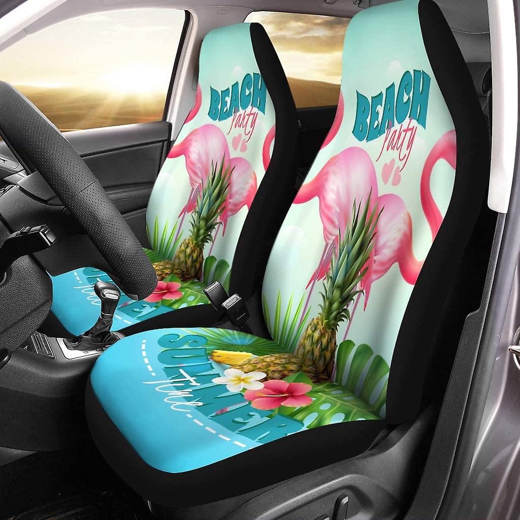 Set Of 2 Car Seat Covers Summer Beach Party Pineapple Tropical Universal Auto Front Seats Protector Fits For Car，suv Sedan，truck