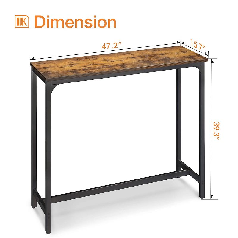 ODK 47 Inch Rectangular Modern Bar Height Table w/ Metal Legs， Rustic Brown