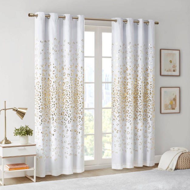 Blackout Kendra Metallic Animal Print Curtain Panel White gold Intelligent Design