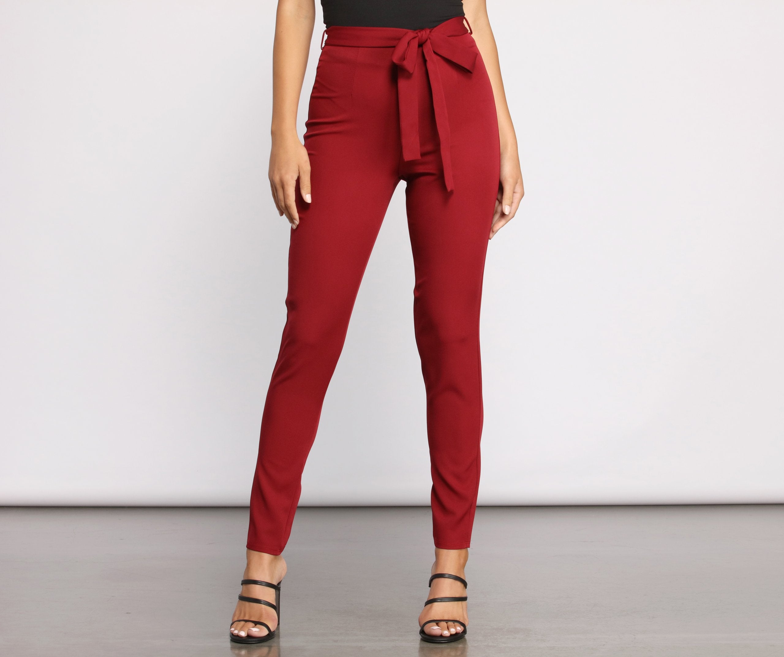 High Rise Tie Waist Tapered Pants