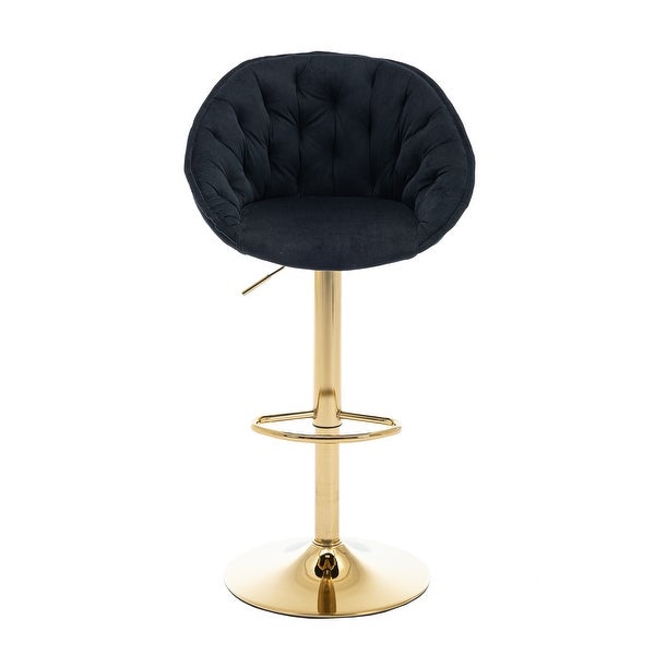 Velvet Swivel Tufted Adjustable Height Bar Stools With Golden Footrest(set of 2)