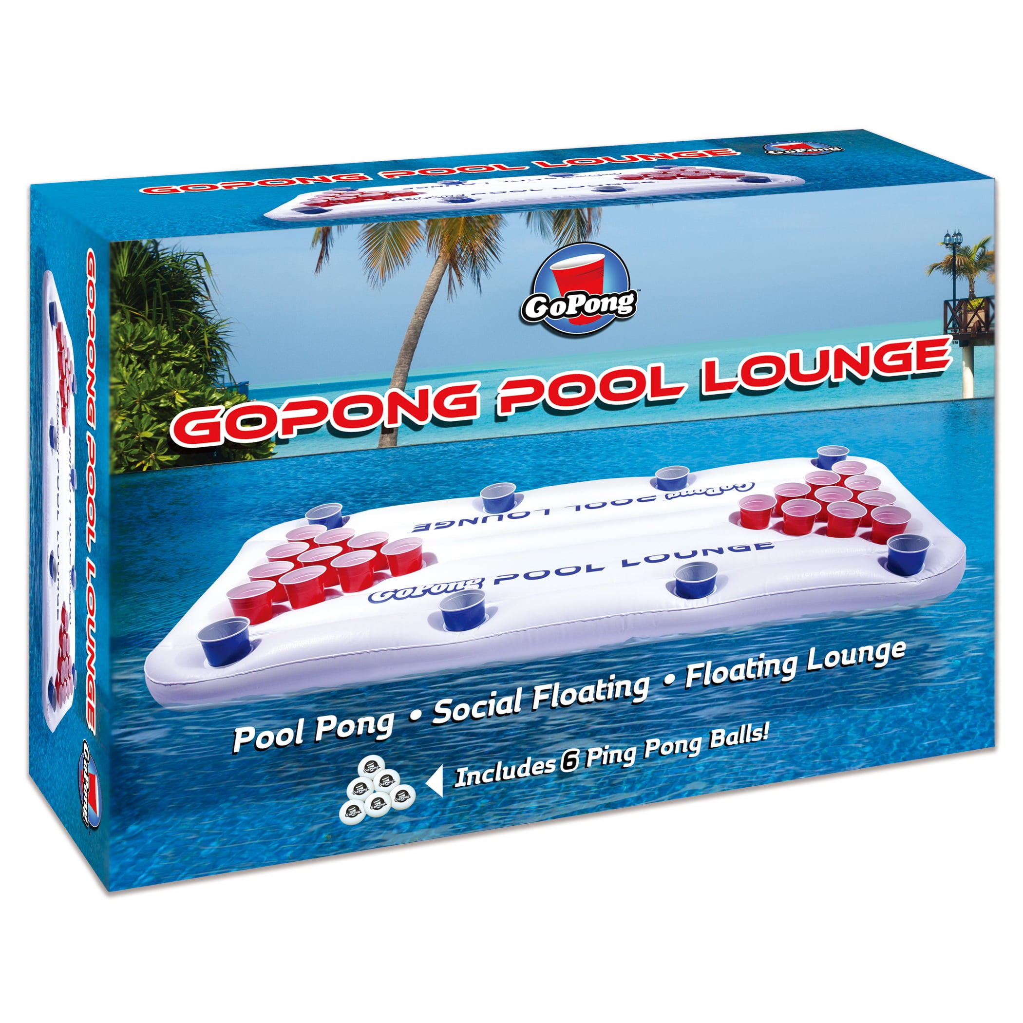 GoPong Pool Lounge 6' Inflatable Beer Pong Pool Float Table Game, White