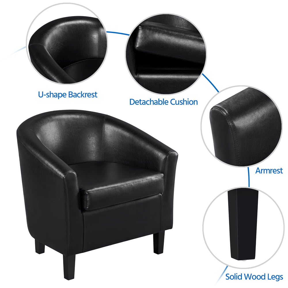 Easyfashion Contemporary Faux Leather Club Chair and Ottoman Set, Black