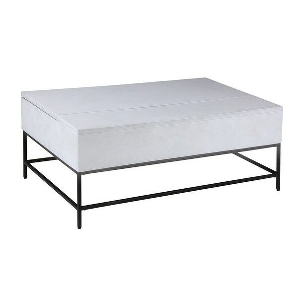 45 Inch Rectangular Mango Wood Coffee Table， Lift Top Storage， Iron Frame， White， Black