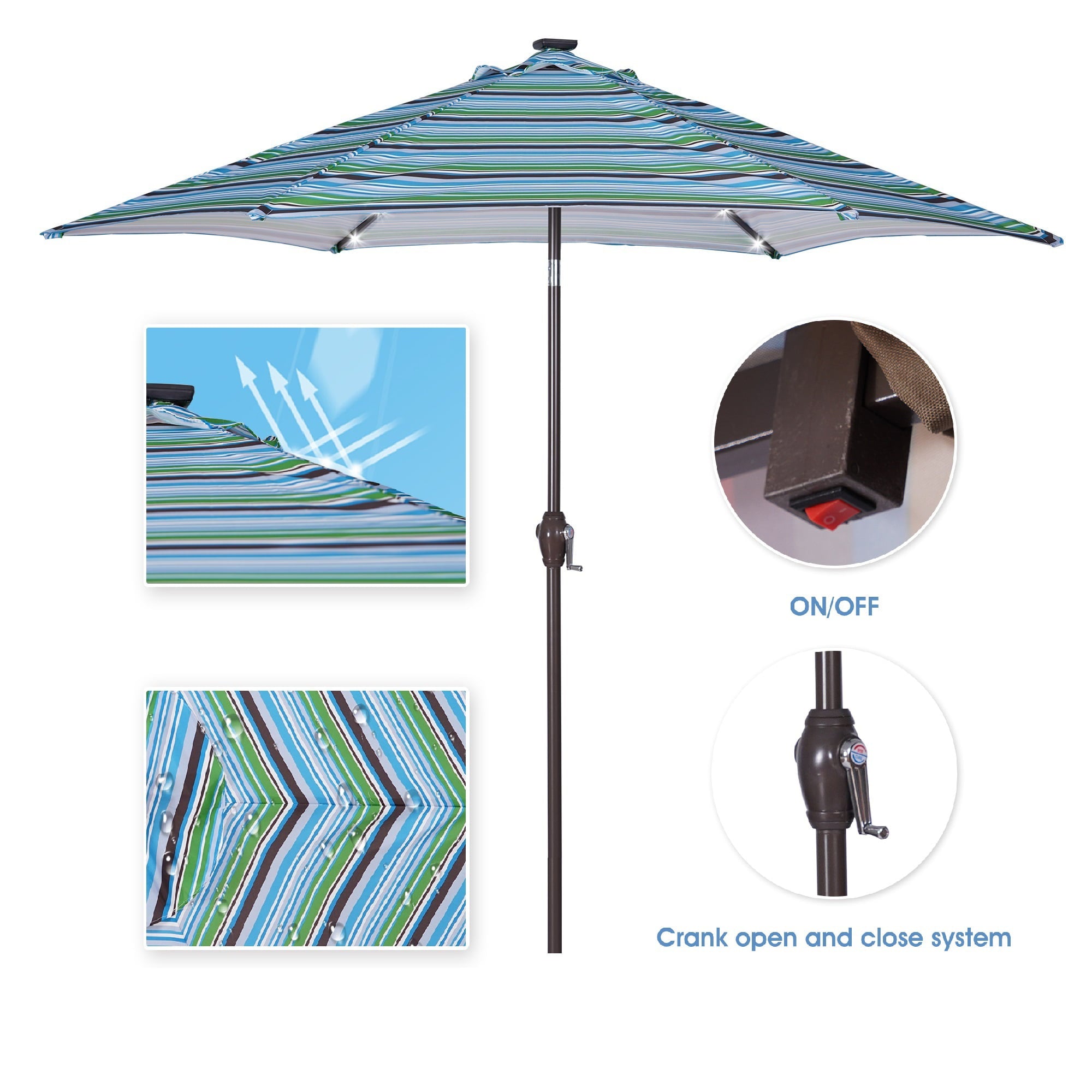 Tomshoo Outdoor Patio 8.7-Feet Market Table Umbrella with Push Button Tilt and Crank, Blue Stripes With 24 [Umbrella Base is not Included]