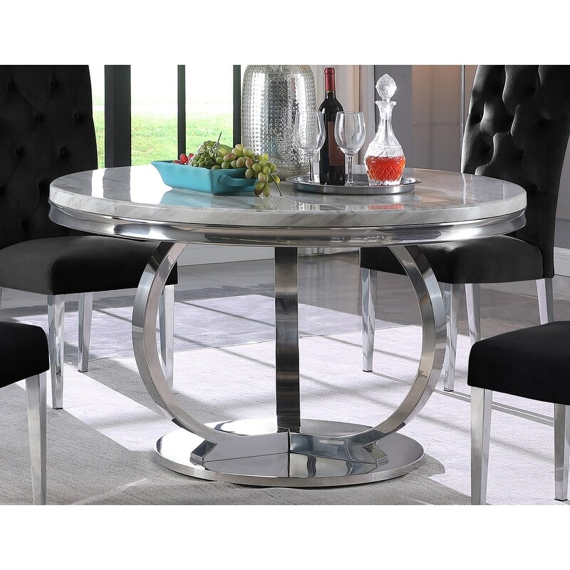 Best Master Furniture 5 Piece Round Faux Marble Dining Set   52\