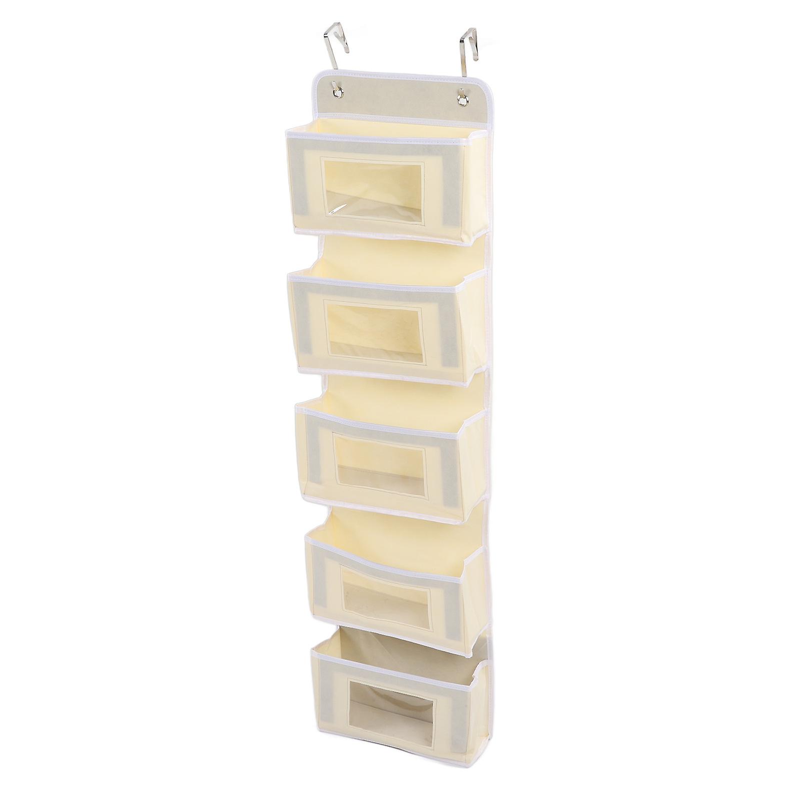 Over Door Hanging Organizer Wall Mount Storage with Hooks for Pantry Nursery Kitchen Closet Dorm Beige 5 Pockets