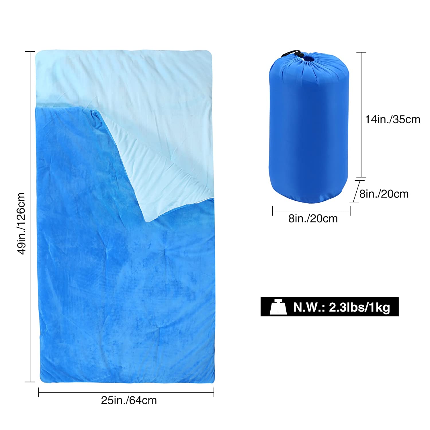 REDCAMP Kids Sleeping Bag,Warm Plush Slumber Bag for Girls and Boys Toddler Nap Mats 49" x 25" for Sleepover, Daycare, Preschool, Kindergarten,Blue