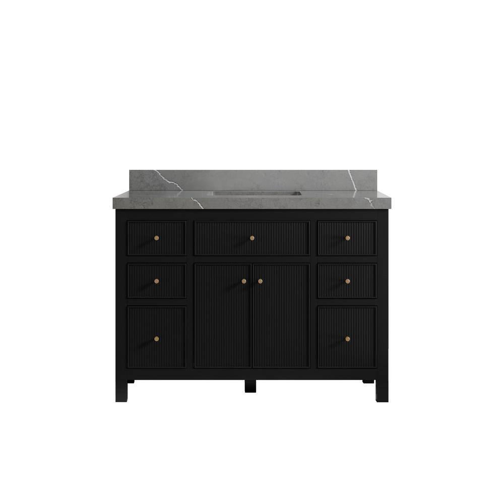 Willow Collections Sonoma 48 in. W x 22 in.D x 36 in. H Bath Vanity in Black with 2 in.Piatra Quartz Top SON_BLK_PT_GR_48S